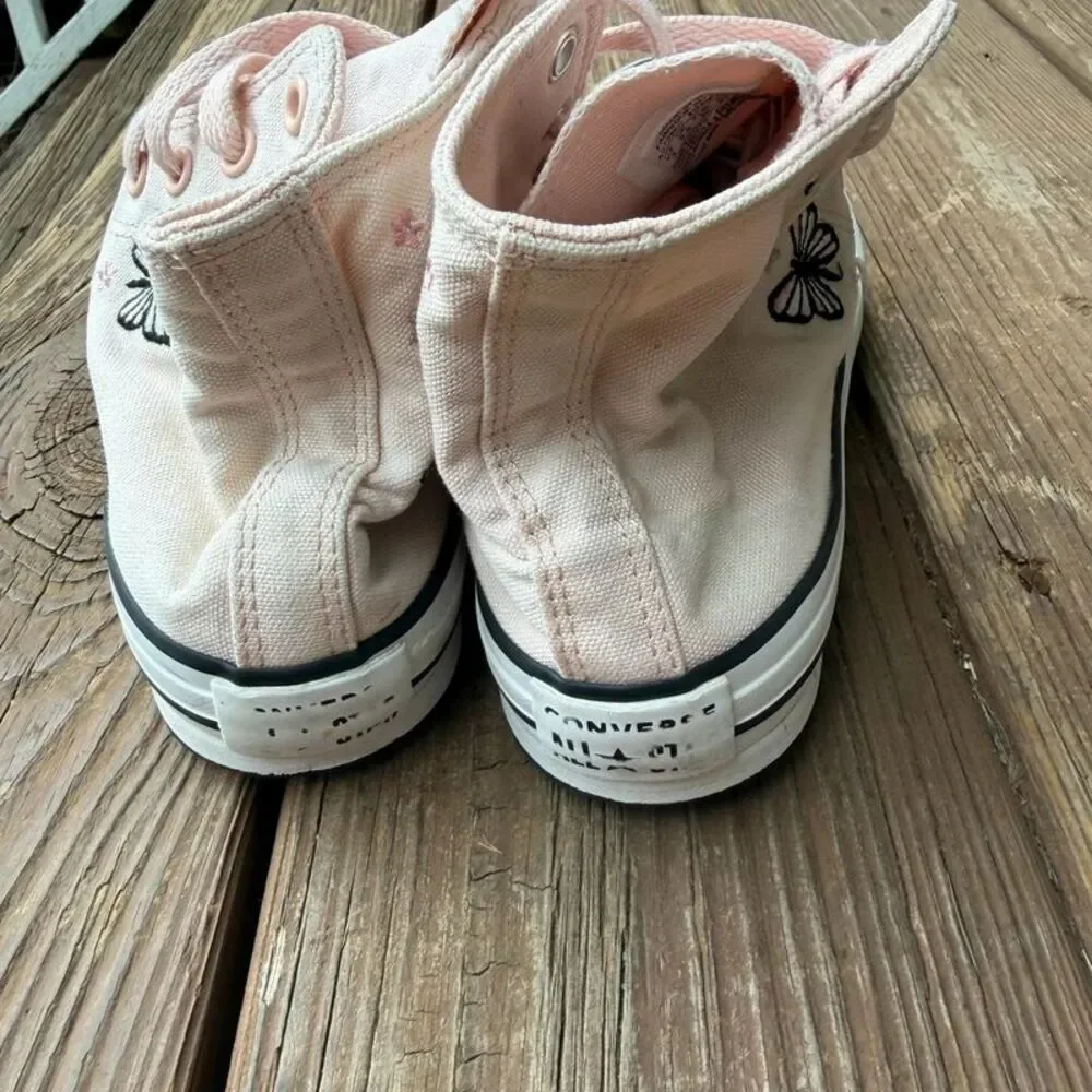 Converse All Star Youth Size 3 Pink Butterfly Embroidered High Top Sneakers